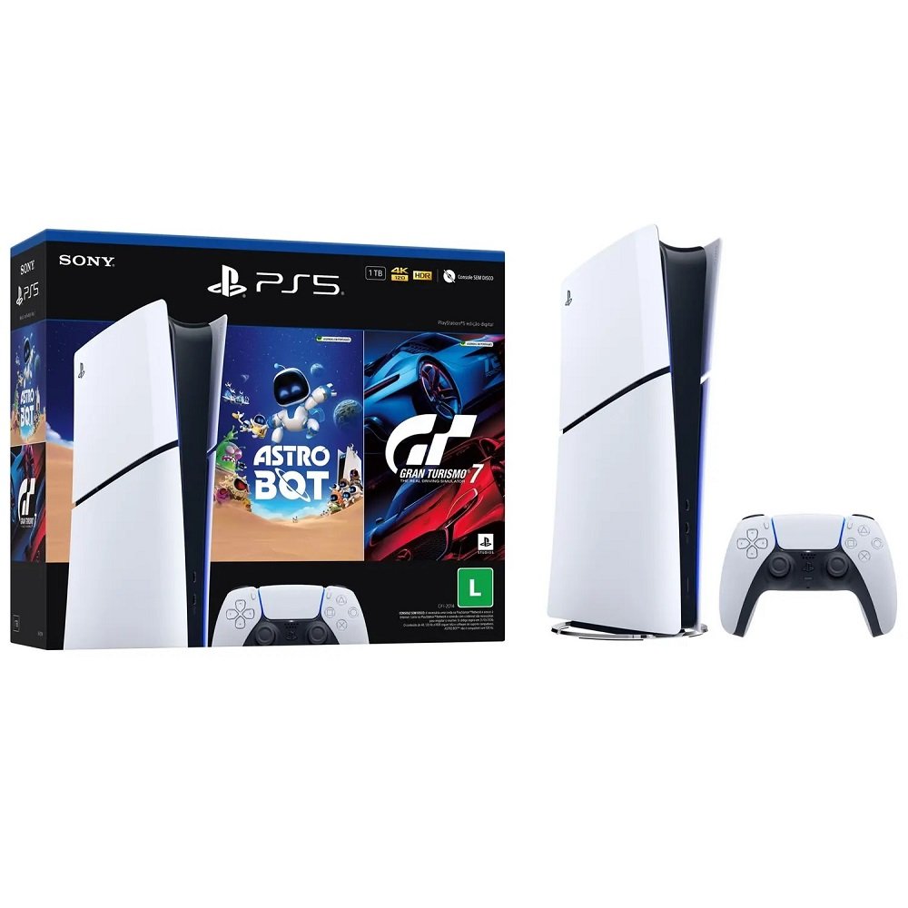 Console Playstation 5 Ps5 Slim Digital, Pacote Astro Bot E Gran Turismo 7, Sony Playstation