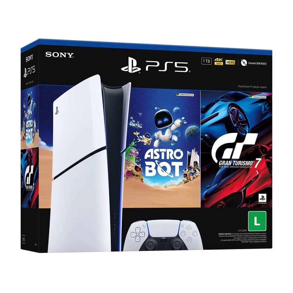 Console Playstation 5 Ps5 Slim Digital, Pacote Astro Bot E Gran Turismo 7, Sony Playstation
