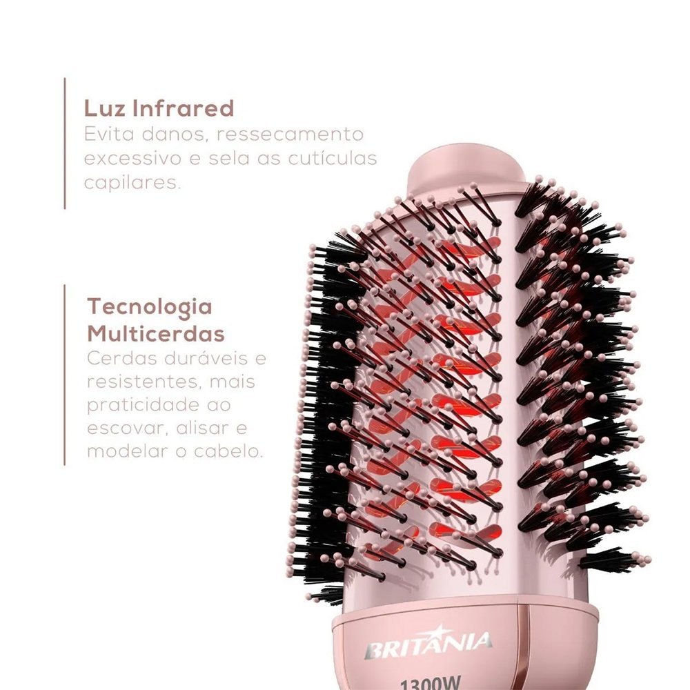 Escova Secadora de Cabelo Britânia BES36 Linha Viih Tube - 1300W, 4 em 1, Rosa, Bivolt