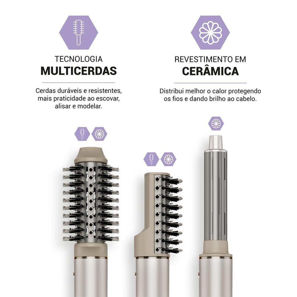 Secador 4 em 1 Philco PSC3500 - 1450W, 2 Velocidades, 3 Temperaturas, Cabo Dobrável, Dourado, 220V
