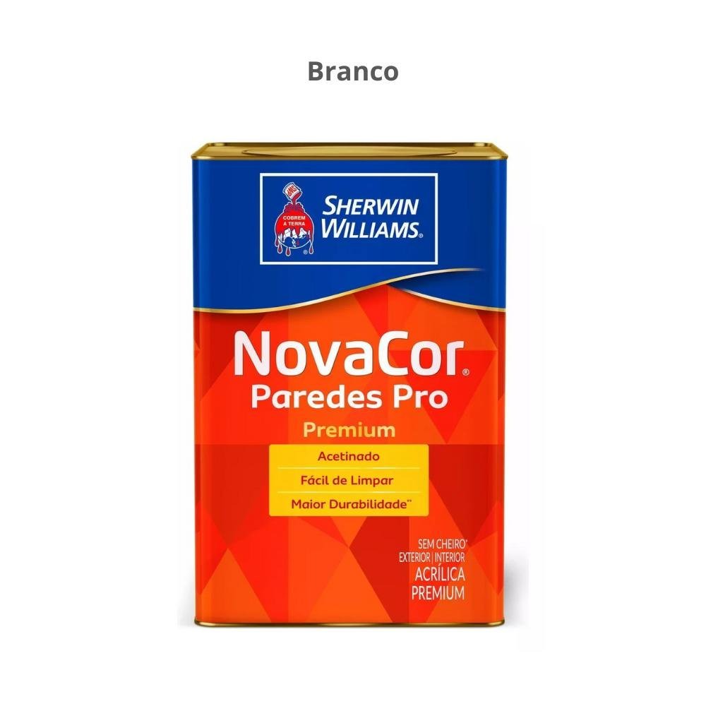 Tinta Acrílica Premium Acetinado Novacor Paredes Pro 18L 38600006 Branco Sherwin-Williams