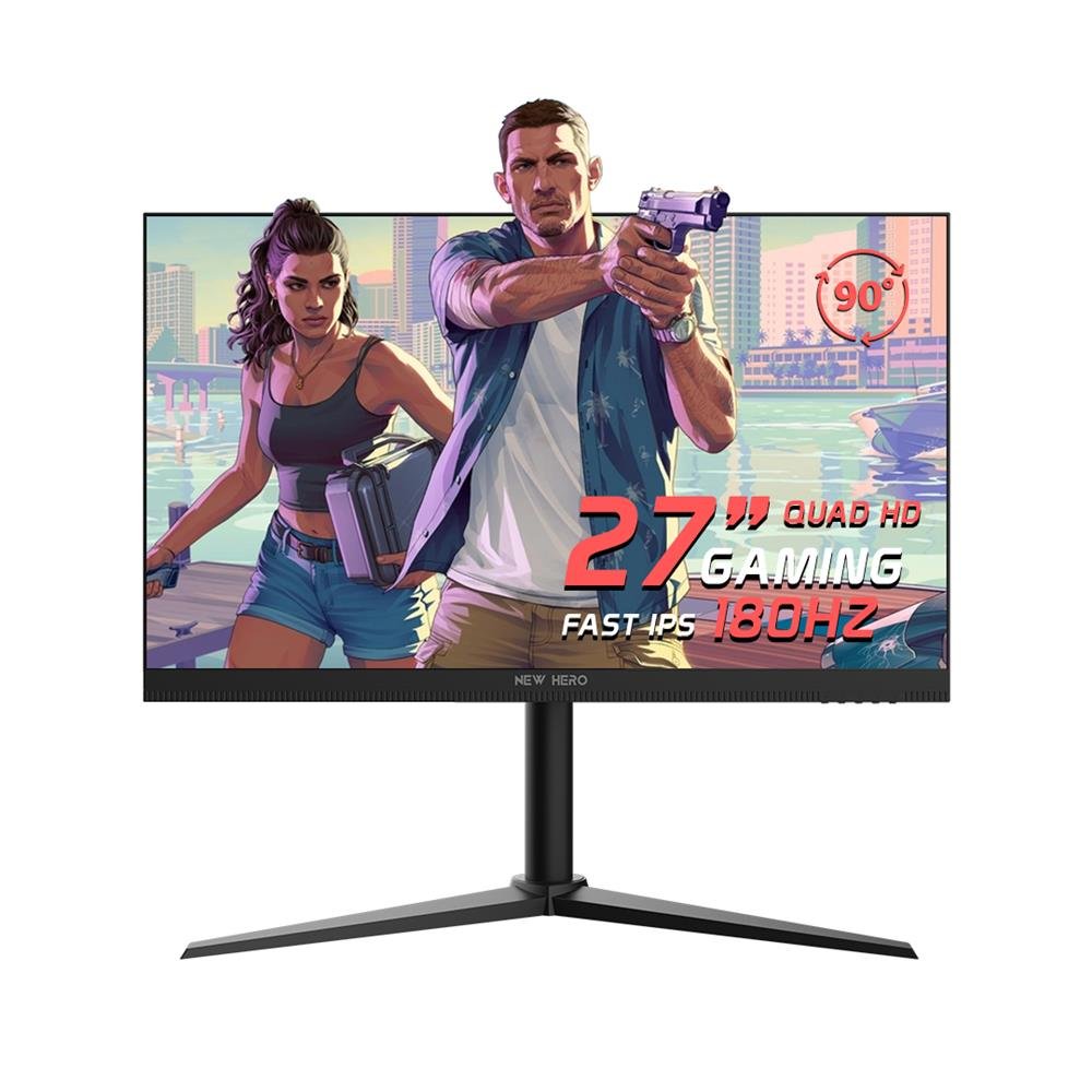Monitor Gamer New Hero Blade Lumina 27", Fast Ips, Quad Hd, 180Hz, Pivot, Freesync, Hdmi E Display Port, Preto