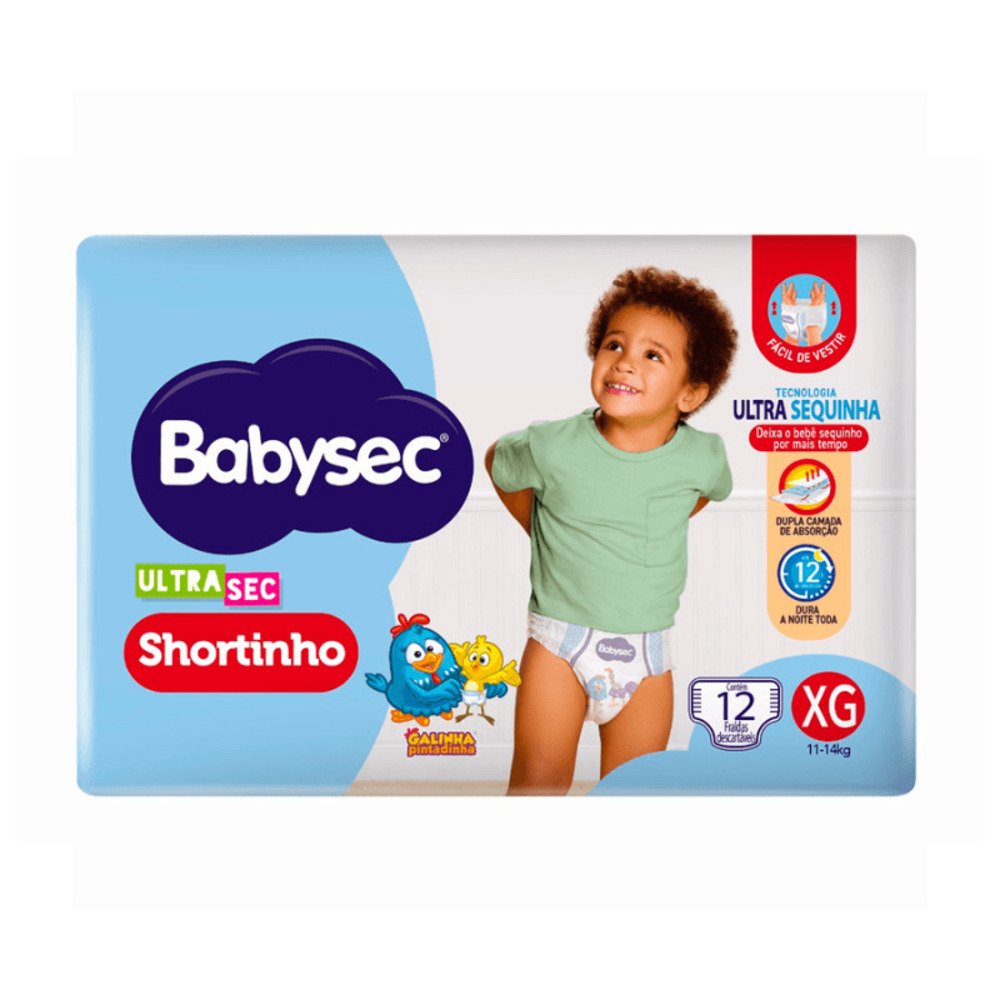 Fralda Descartável Babysec Ultrasec Shortinho Jumbinho Tamanho XG - 8 Pacotes com 12 Fraldas - Total 96 Tiras