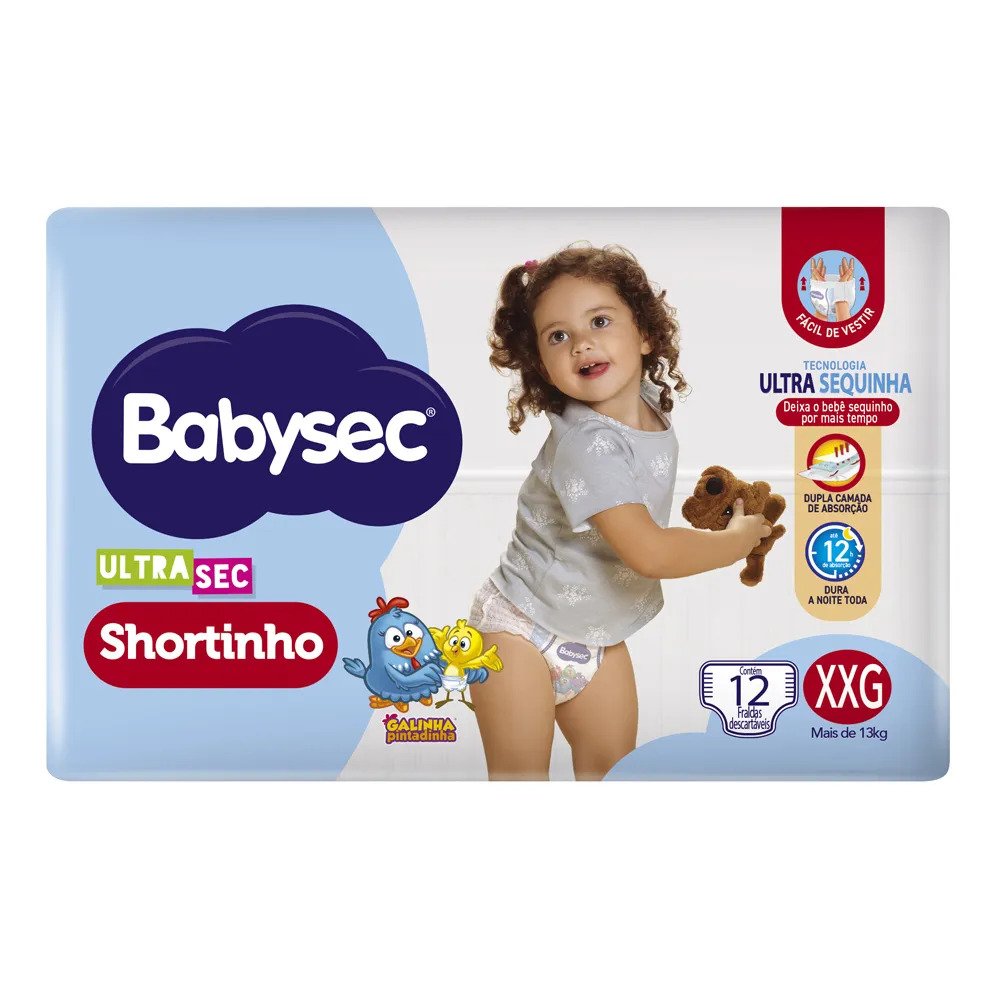 Fralda Descartável Babysec Ultrasec Shortinho Jumbinho Tamanho XXG - 8 Pacotes com 12 Fraldas - Total 96 Tiras