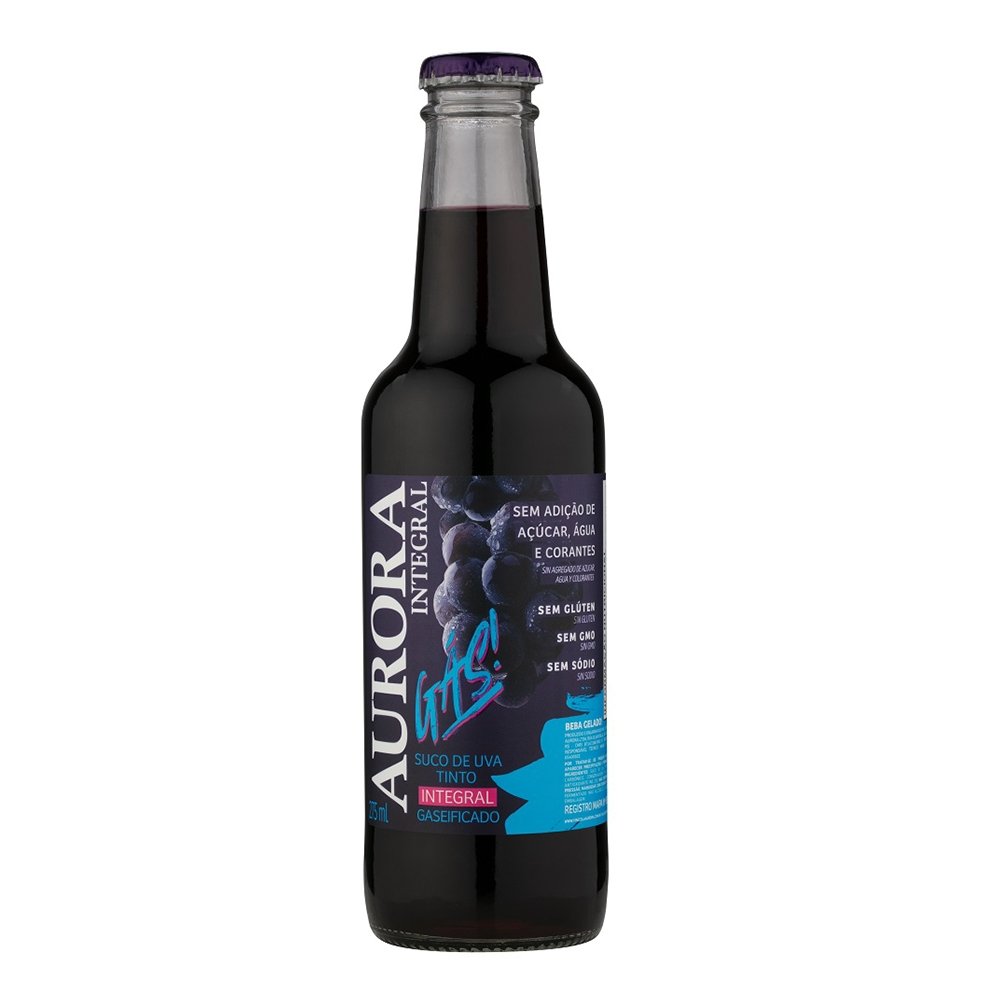 Suco de Uva Aurora Integral Tinto Gaseificado Vidro 275ml - 4 Embalagens de 6 Unidades