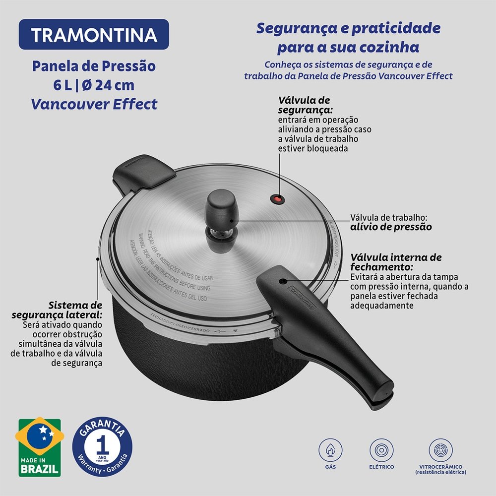 Panela de Pressão Tramontina Vancouver Effect 24cm 6,0 Litros Preta