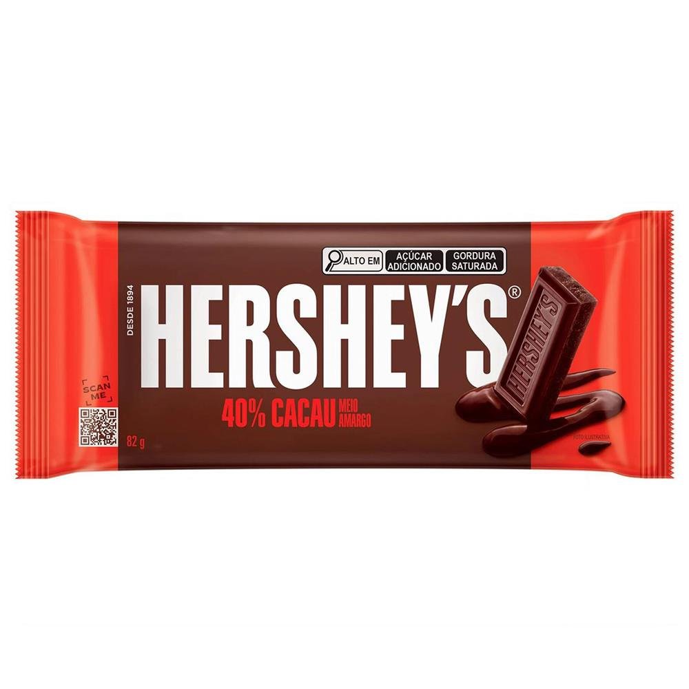 Chocolate Tablete Hersheys Meio Amargo 40% De Cacau 82Gr