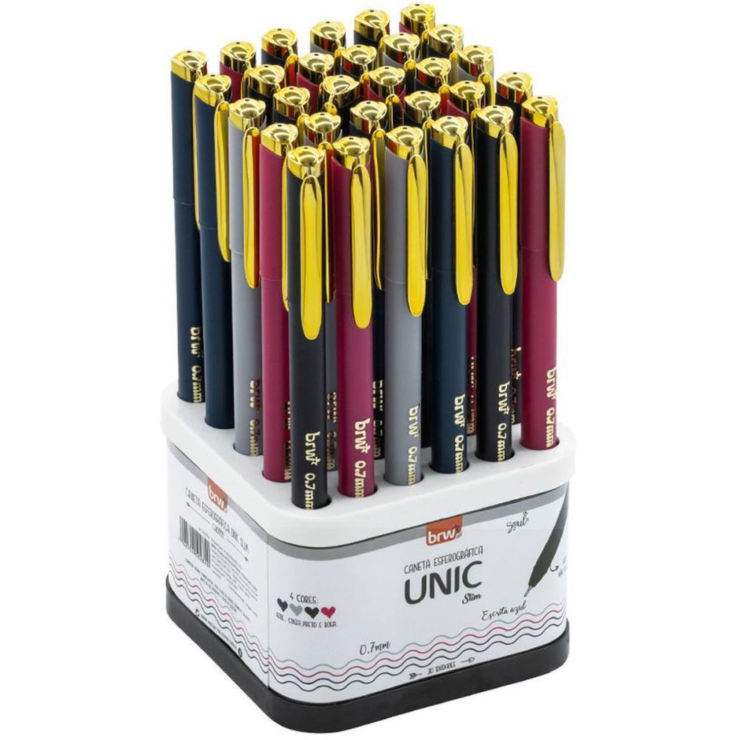 Caneta Esferográfica Unic Slim 0.7Mm Display Giratório Com 30 Unidades