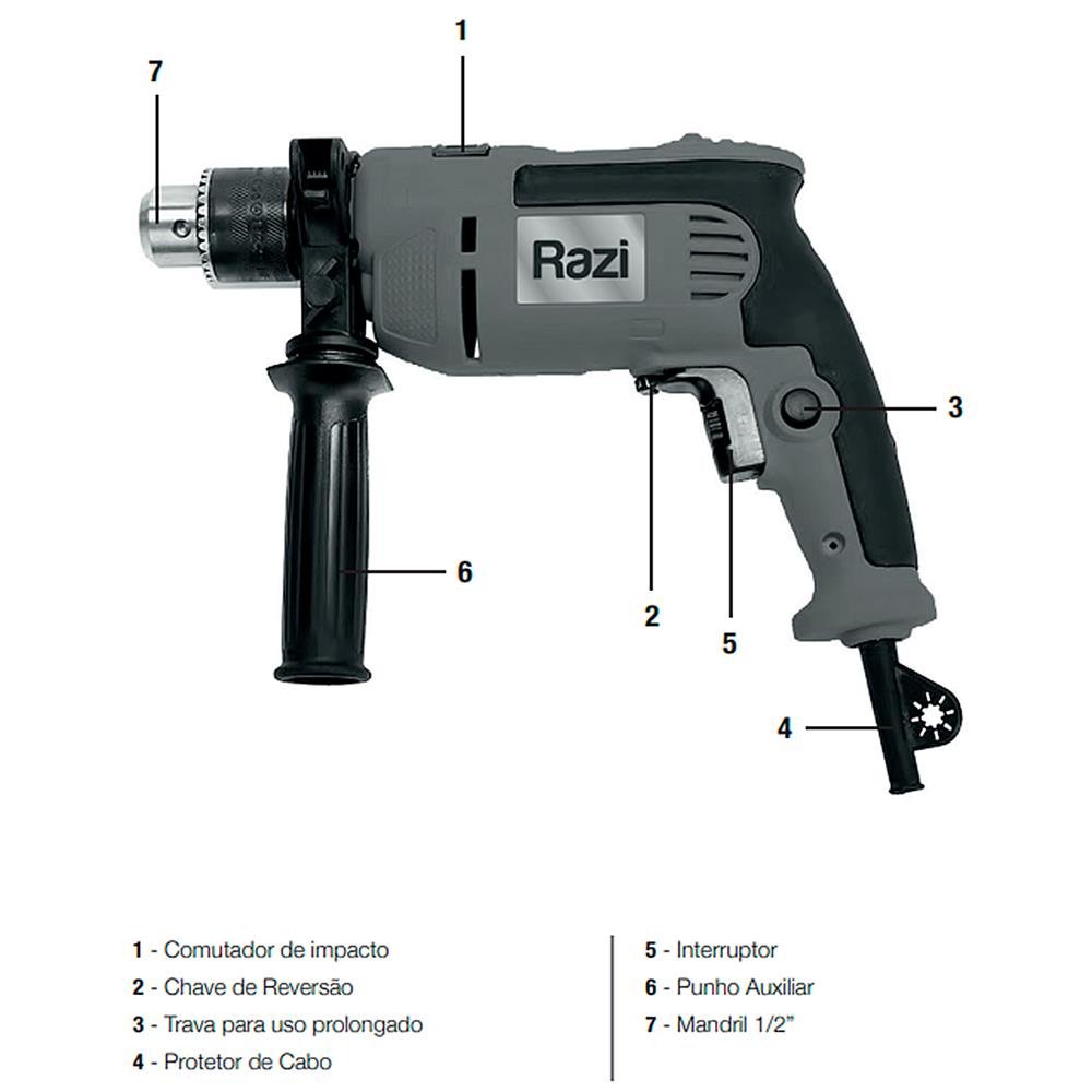 Furadeira De Impacto Razi 1/2 550W 220V Cinza - Rz-Fi13/M2