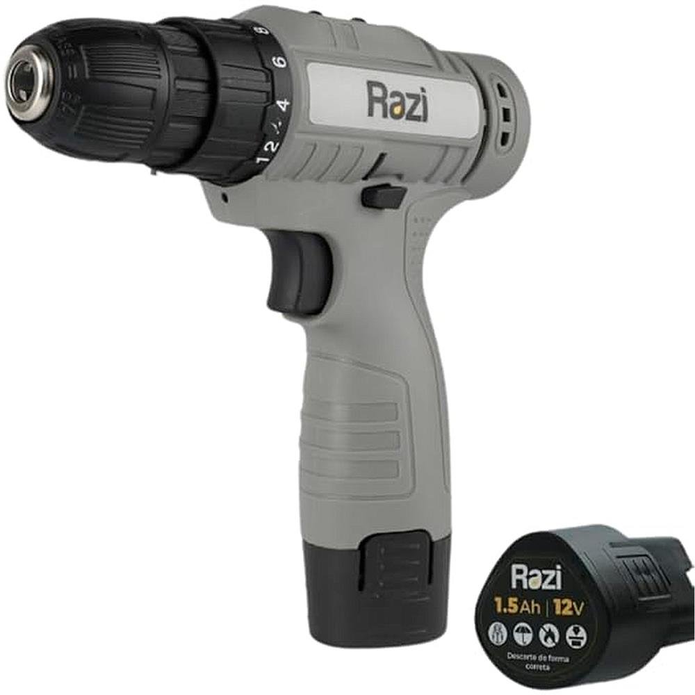 Parafusadeira E Furadeira Elétrica Razi Bivolt 12V Recarregável Cinza 30041 - Rz-Fpb12b/1