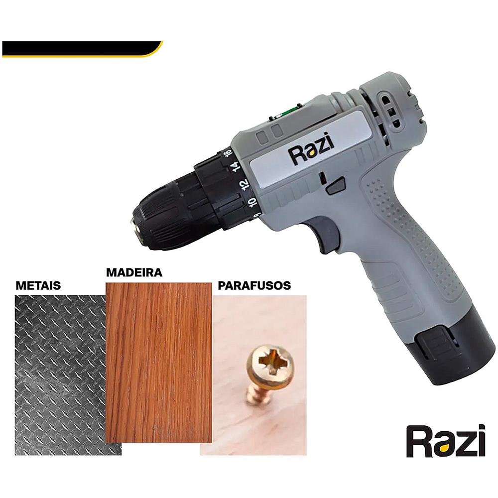 Parafusadeira E Furadeira Elétrica Razi Bivolt 12V Recarregável Cinza 30041 - Rz-Fpb12b/1