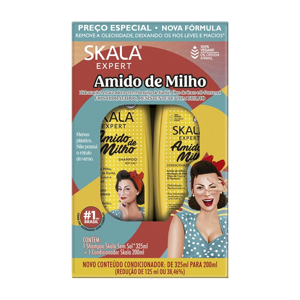 Kit Shampoo 325ml + Condicionador 200ml Skala Amido de Milho