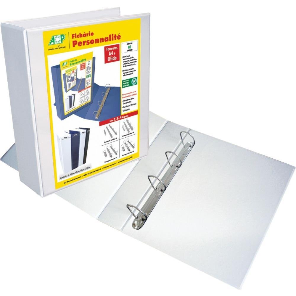 Fichário De Pvc Personnalite A4 75Mm 4 Argolas Branco