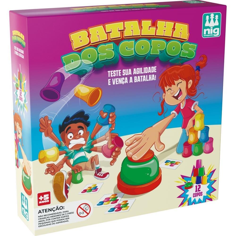 Jogo Batalha Dos Copos Com 12 Copos Coloridos, Campainha E 50 Cartas