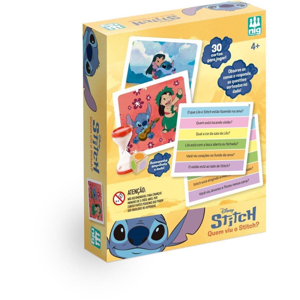 Jogo De Cartas Quem Viu O Stitch Com 30 Cartas, Dado E Ampulheta