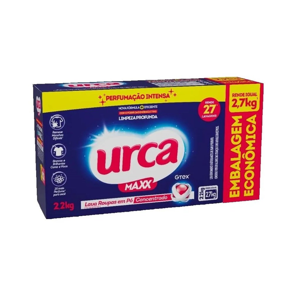 Detergente Lava Roupas Sabao Em Po Urca Maxx Caixa 2,2Kg - Embalagem 9X2,2 Kg