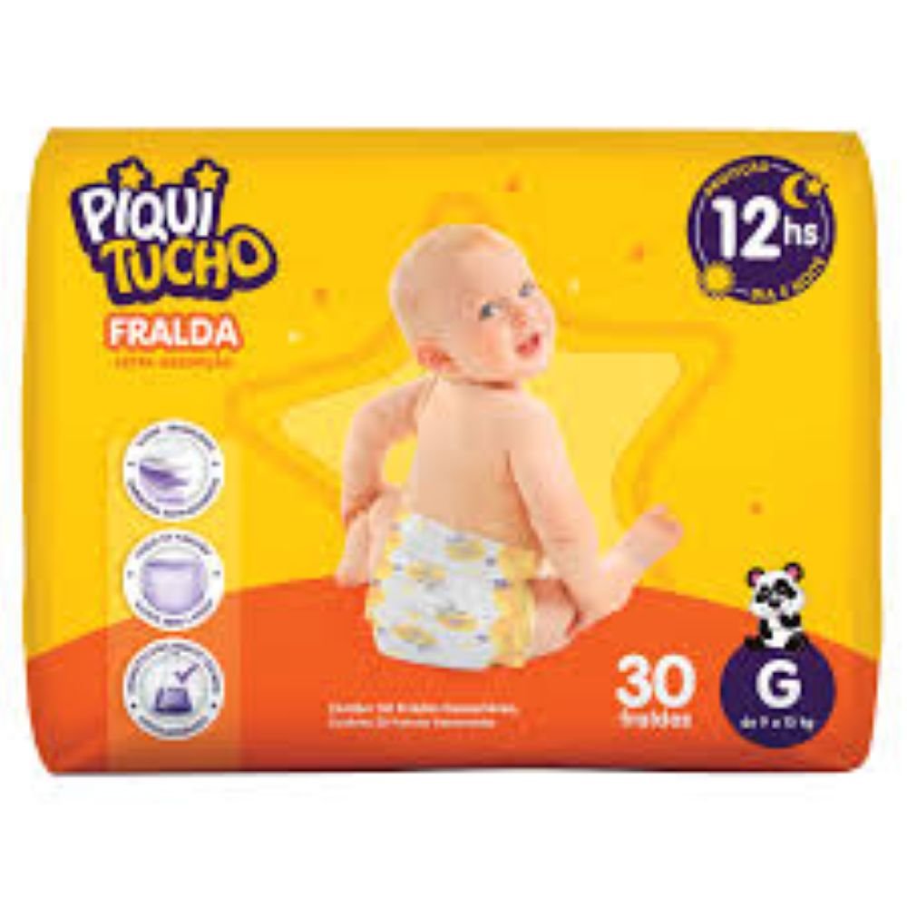 Fralda Descartavel Infantil Piquitucho Mega G Com 30 Unidades