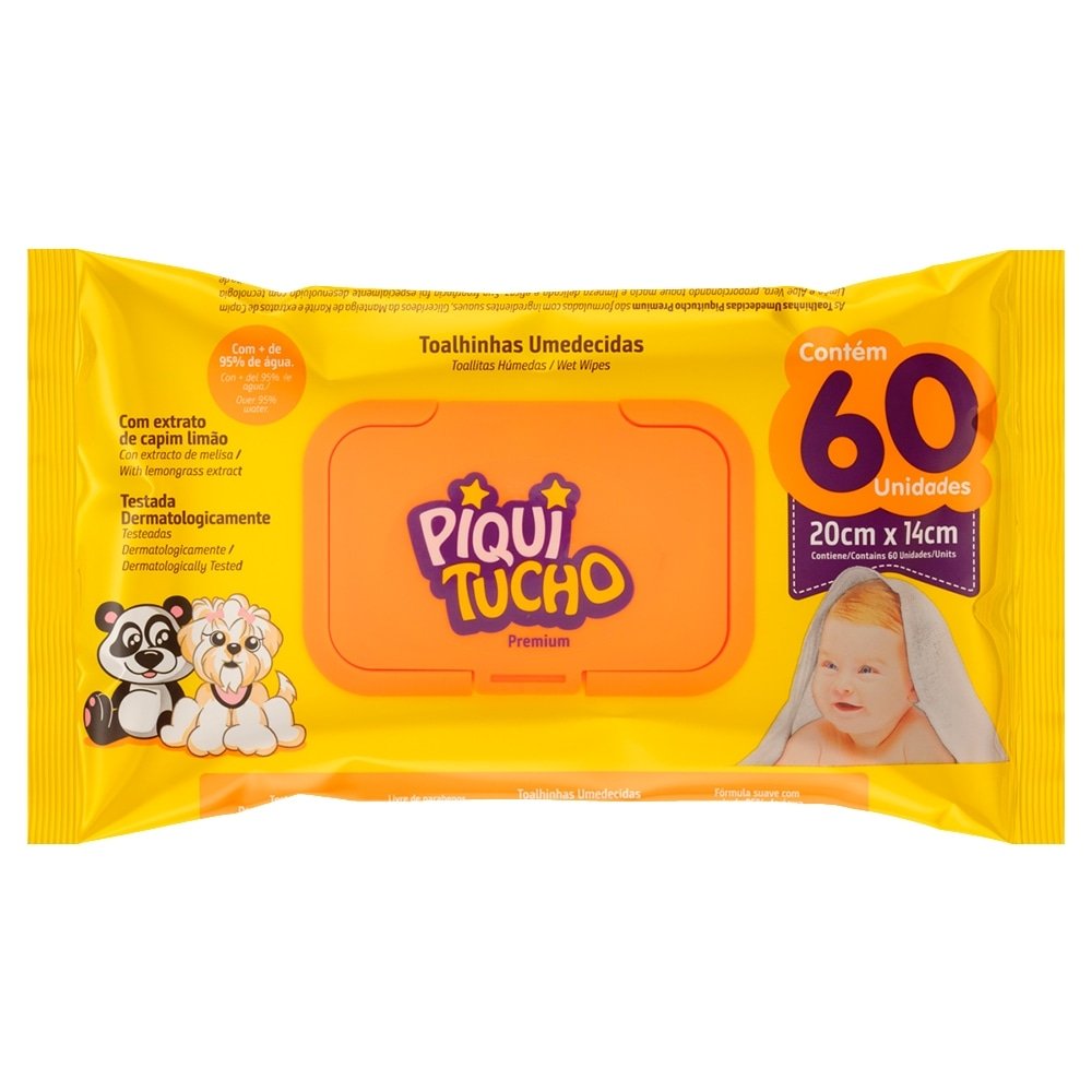 Toalhas Umedecidas Piquitucho Premium - Pacote com 60 Toalhas