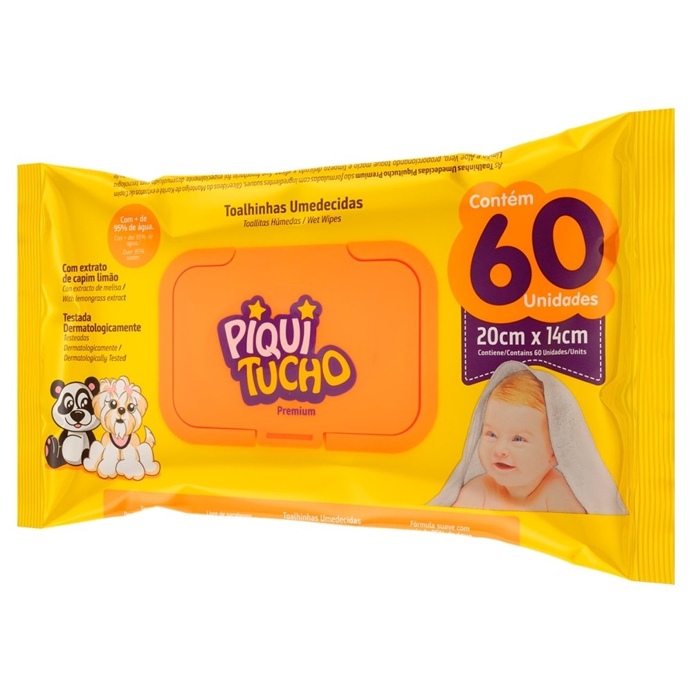 Toalhas Umedecidas Piquitucho Premium - Pacote com 60 Toalhas
