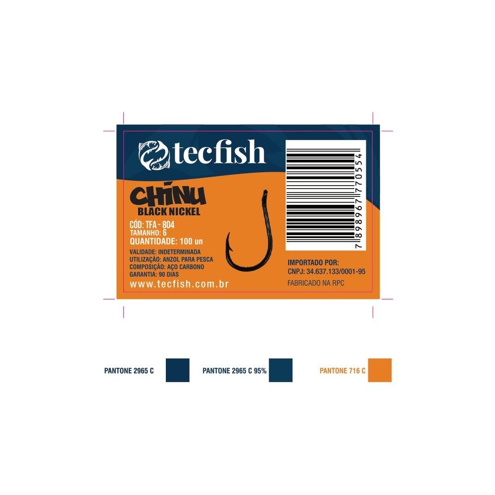 Anzol Para Pesca Chinu Black Nickel Número 6 Com 100 Unidades Tec Fish