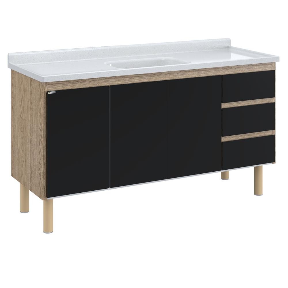 Armário Cozinha Atenas Aj Rorato 144,2 Cm Preto