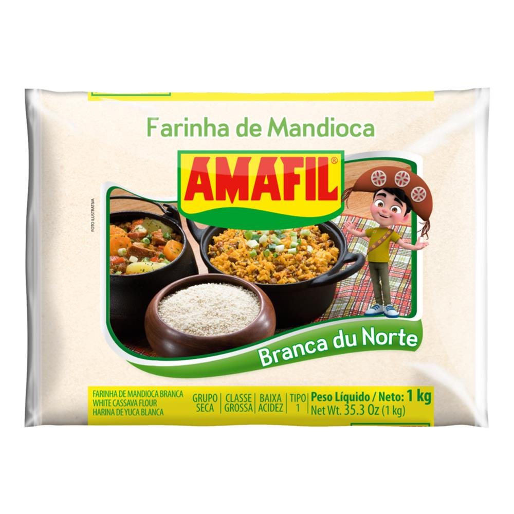 Farinha De Mandioca Amafil Branca Embalagem Plastica 1Kg - Embalagem 10X1 Kg