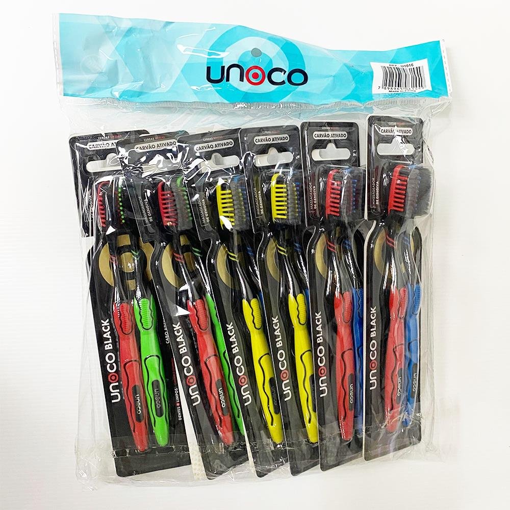 Unoco Escova Dental Black Carvão Ativado Com 2 Unidades