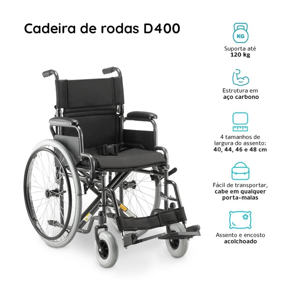 Cadeira De Rodas Aço Dobrável D400 Tamanho 40 Dellamed