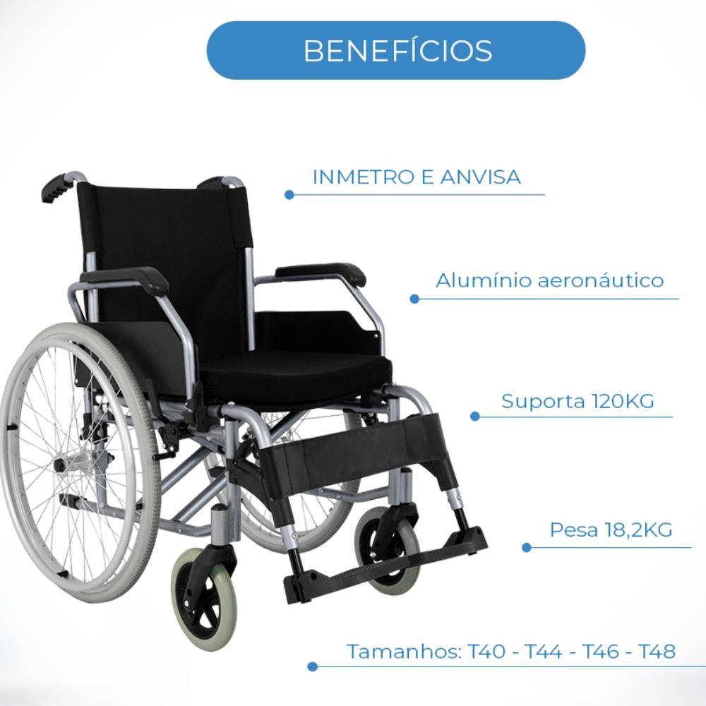 Cadeira De Rodas Em Alumínio Dobrável D600 Tamanho 40 Dellamed