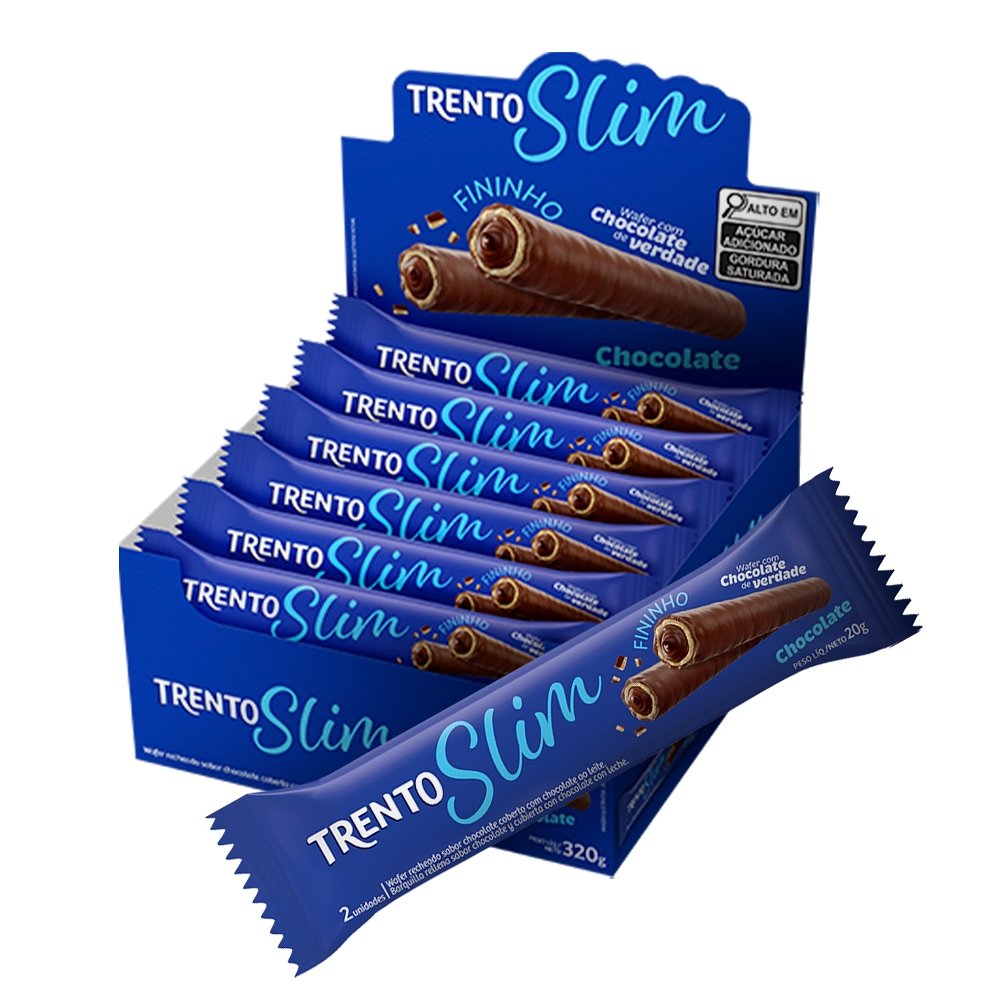 Chocolate Trento Wafer Slim Chocolate 20g - Embalagem com 16 Unidades