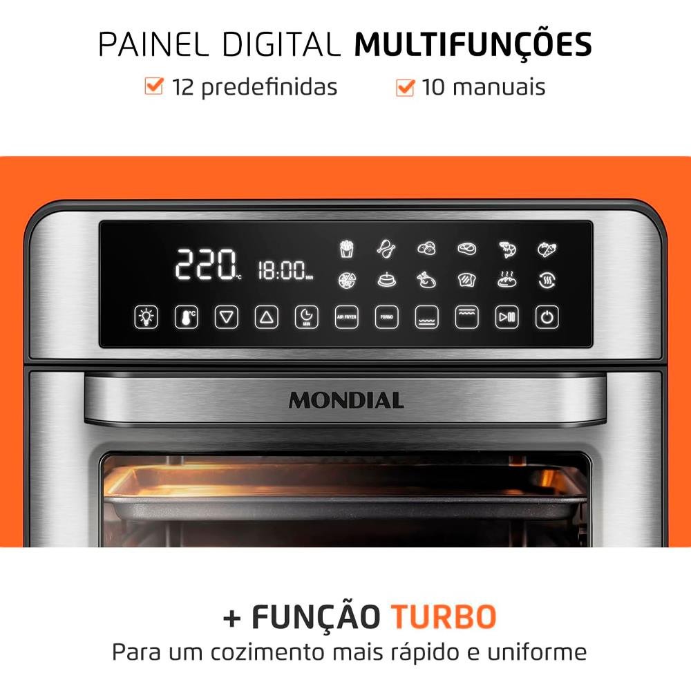 Fritadeira Air Fryer Forno Oven Digital 25L, Mondial, Preto/Inox, 2000W, 110V - Afo-25L-Bi