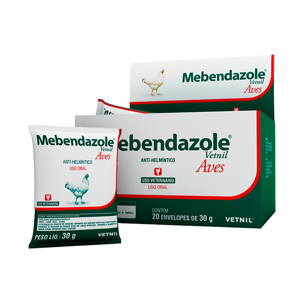 Vermífugo Vetnil Mebendazole Aves Sachê 30g- Embalagem com 20 Unidades
