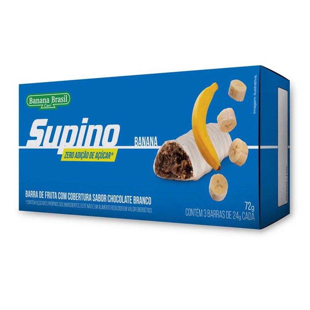 Barra de Frutas - Supino - Zero Calorias - Banana com Cobertura de Chocolate Branco 24g - Pack com 3 unidades - Cx c/ 30 Pack