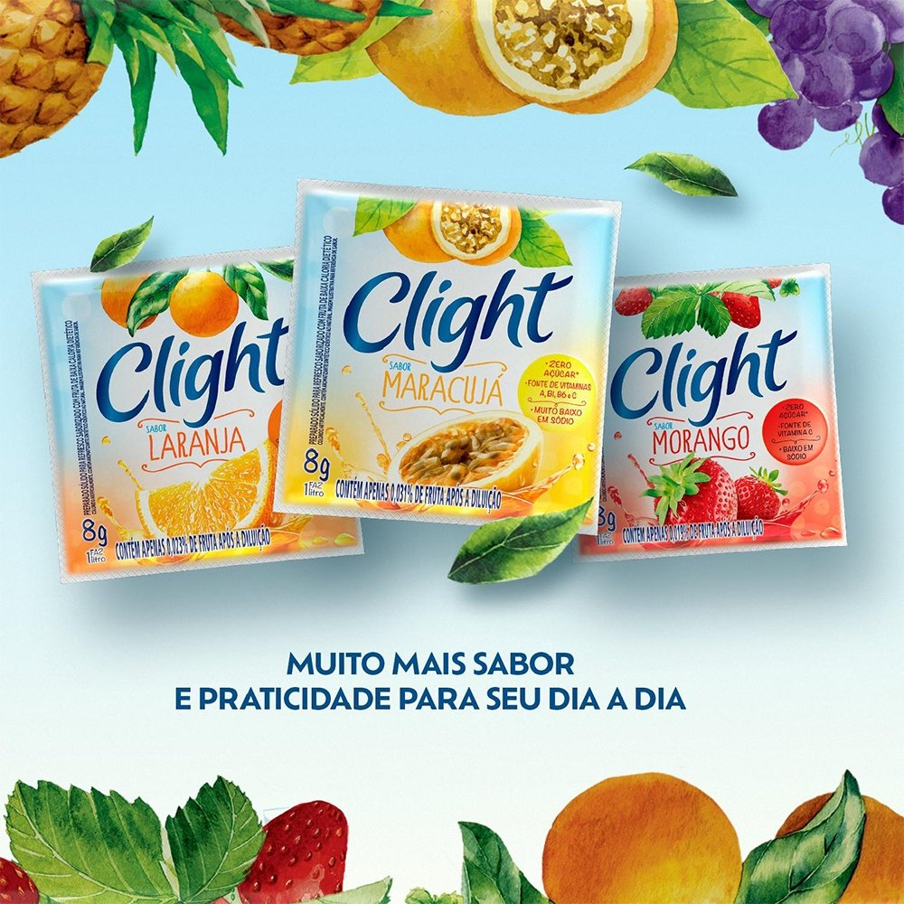 Refresco em Pó Clight sem açúcar Laranja 8g Display com 15 Unidades