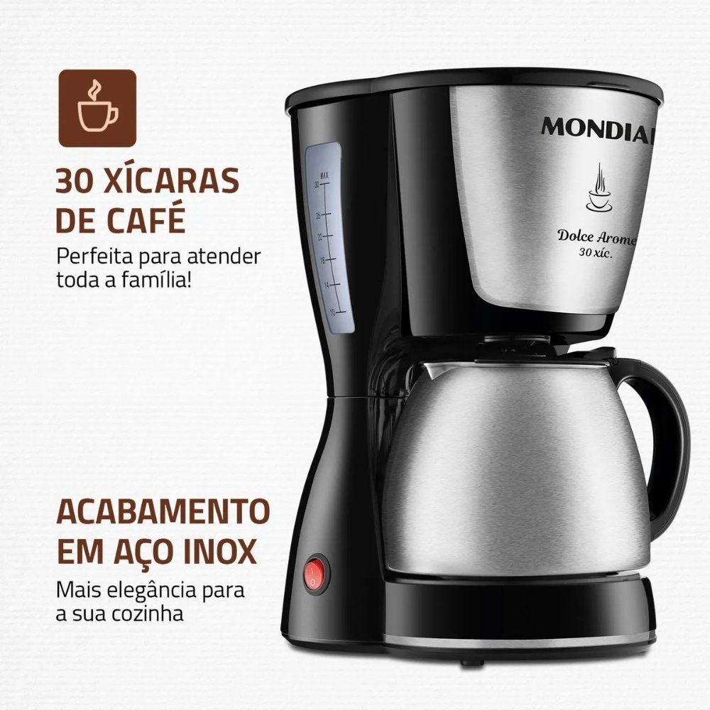 Cafeteira Elétrica Inox Mondial Dolce Arome Prepara Até 30 Xícaras De Café 220V