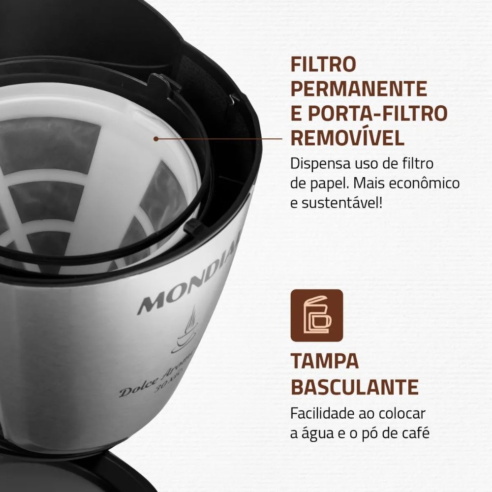 Cafeteira Elétrica Inox Mondial Dolce Arome Prepara Até 30 Xícaras De Café 220V