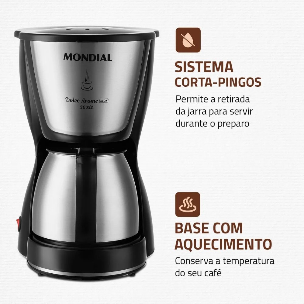 Cafeteira Elétrica Inox Mondial Dolce Arome Prepara Até 30 Xícaras De Café 220V