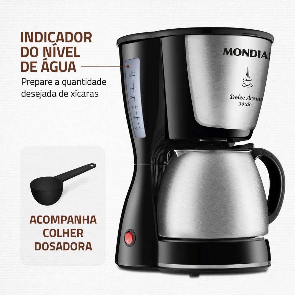 Cafeteira Elétrica Inox Mondial Dolce Arome Prepara Até 30 Xícaras De Café 220V