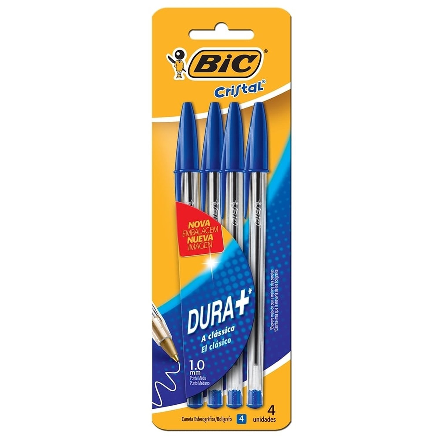 Caneta Cristal S3 SM Azul Emb. c/ 4 Un. - BIC