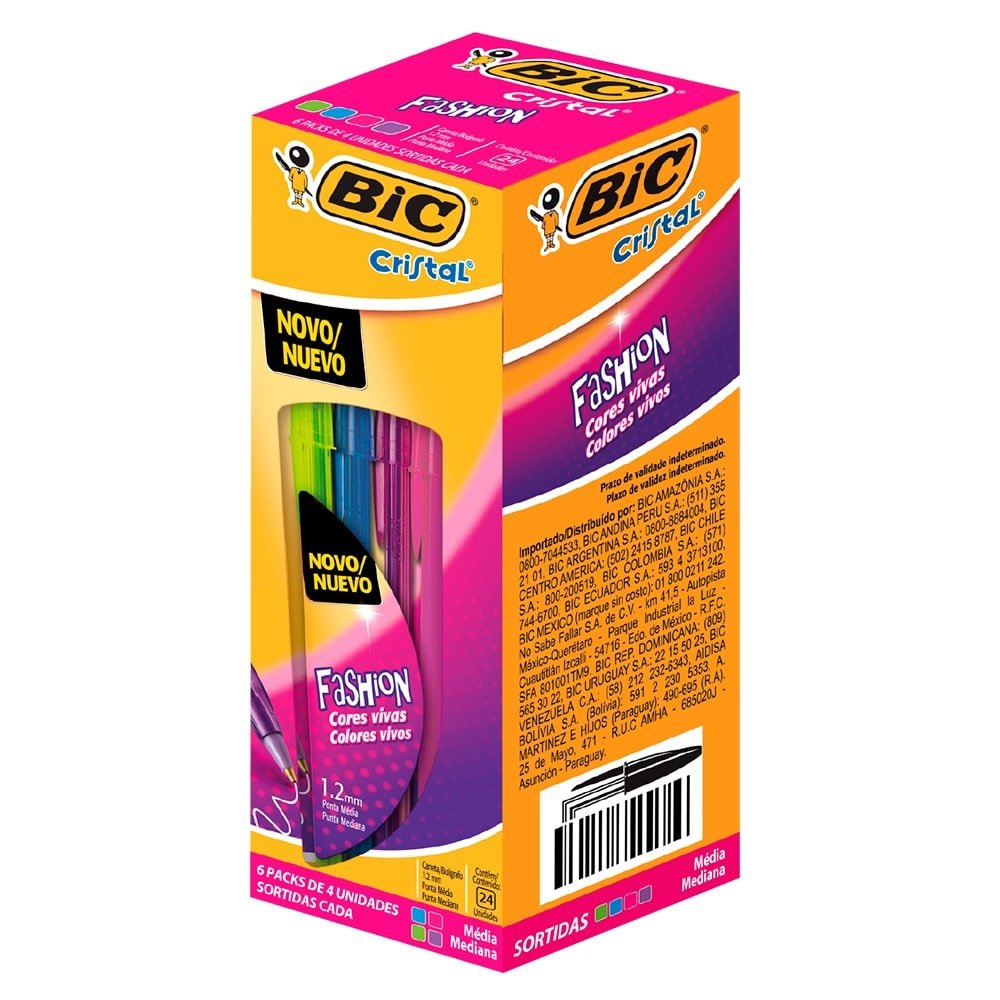 Caneta Bic Fashion - Embalagem com 4 Unidades