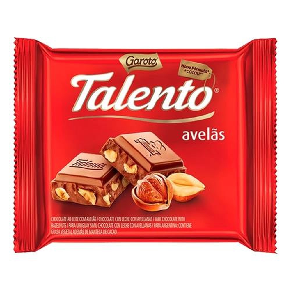 Chocolate Garoto Talento Chocolate ao Leite c/ Avelã 90g - Embalagem c/ 12 Unidades