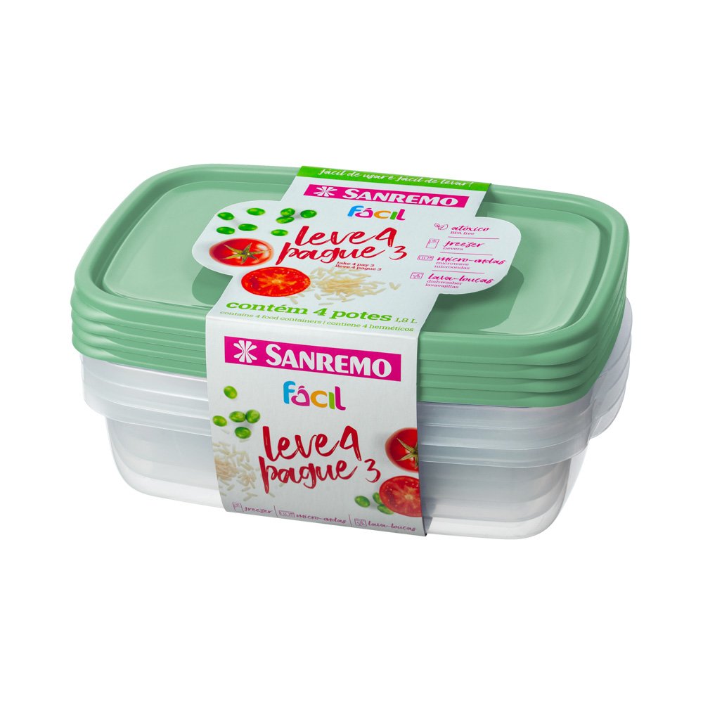 Pote Plastico 1,8L Transparente Leve 4 Pague 3 Sanremo Acai e Verde