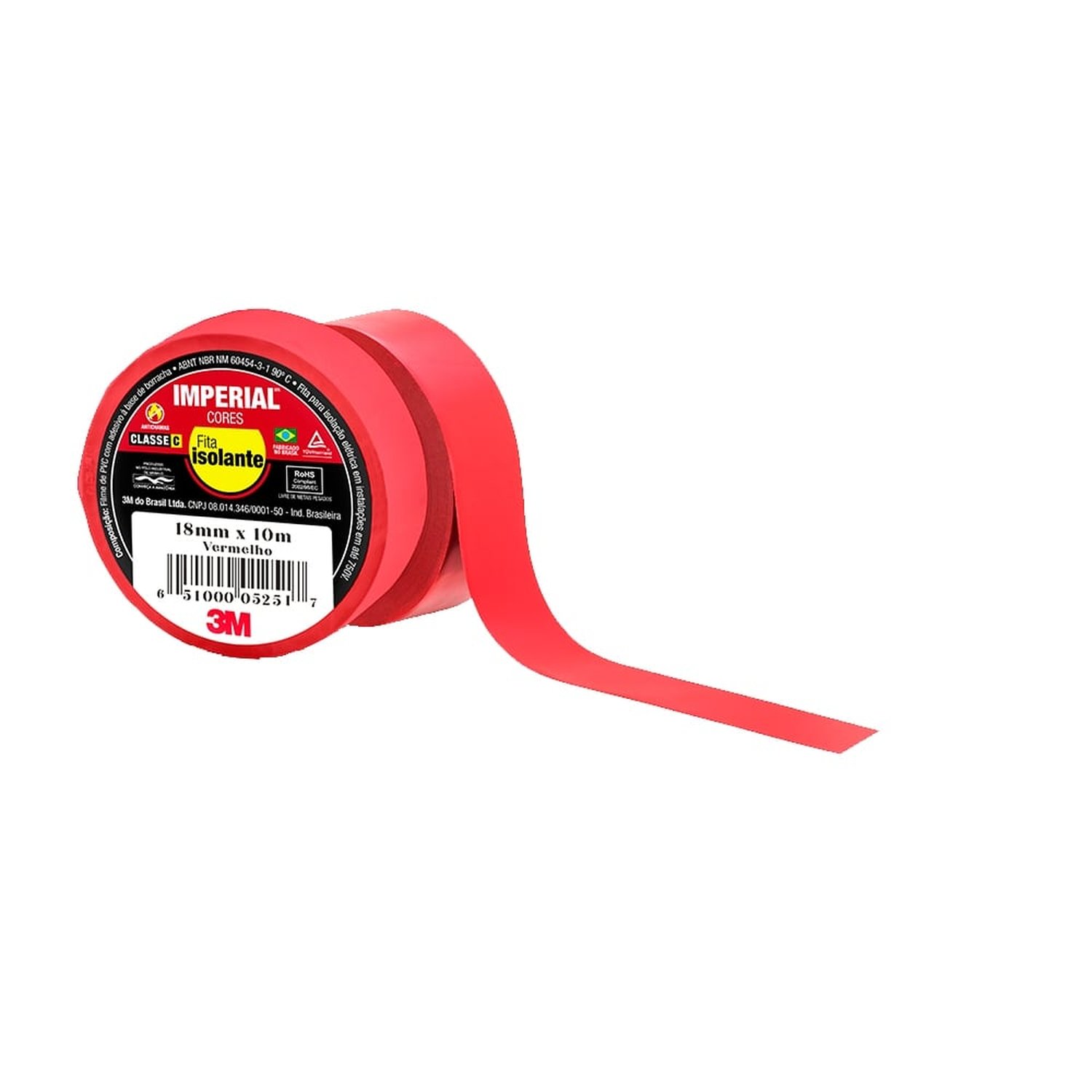 Fita Isolante 18mm x 10m Vermelha Imperial 3M - Pacote com 10 Unidades