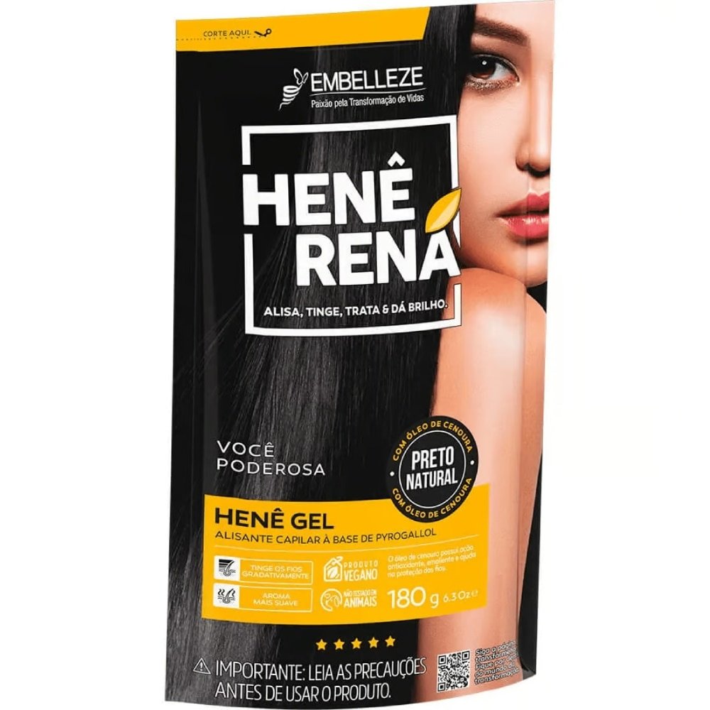 Alisante em Creme Henê Gel Rená Preto Natural com Óleo de Cenoura 180g