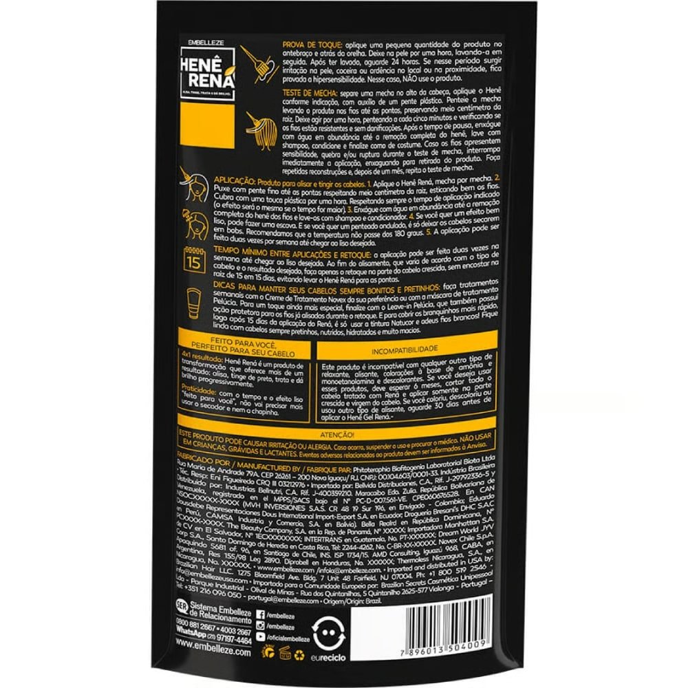 Alisante em Creme Henê Gel Rená Preto Natural com Óleo de Cenoura 180g