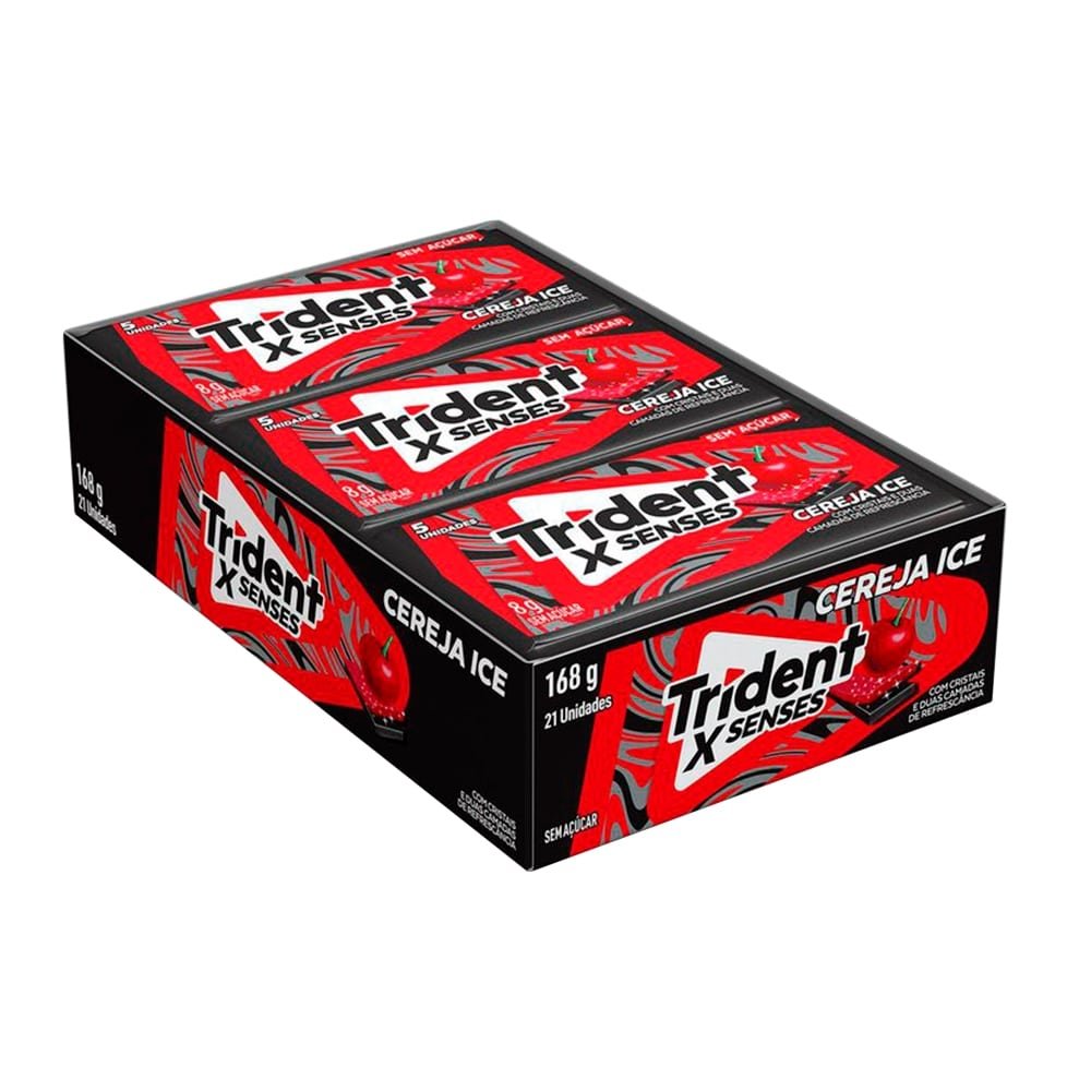 Chiclete Trident Xsenses Cereja Sem Açúcar 8g - Caixa com 21 Unidades