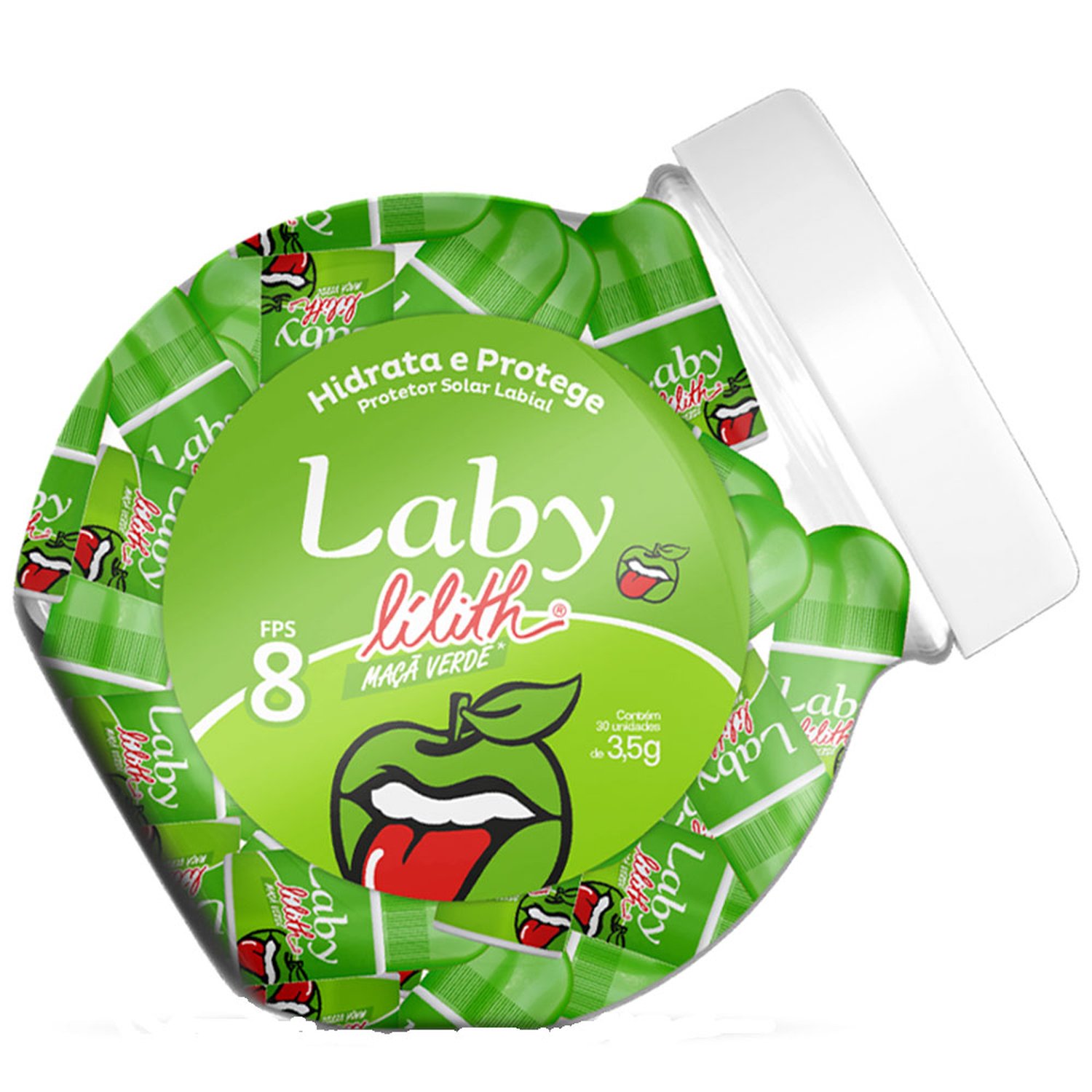 Protetor Labial Laby Fps8 Lilith Maca Verde 3,5G Com 30 Unidades