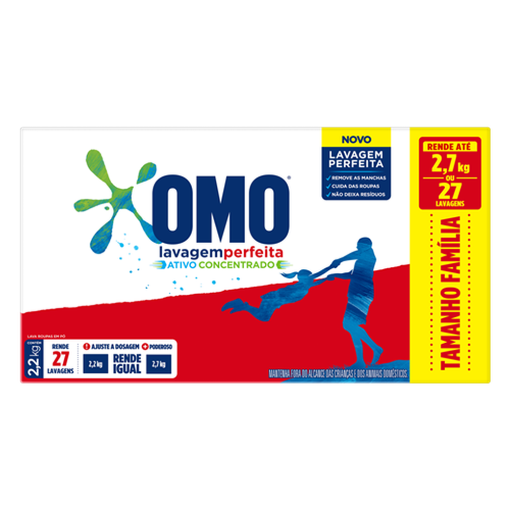 Detergente Lava Roupas Sabao Em Po Omo Caixa Lavagem Perfeita 2,2Kg - Embalagem 9X2,2 Kg