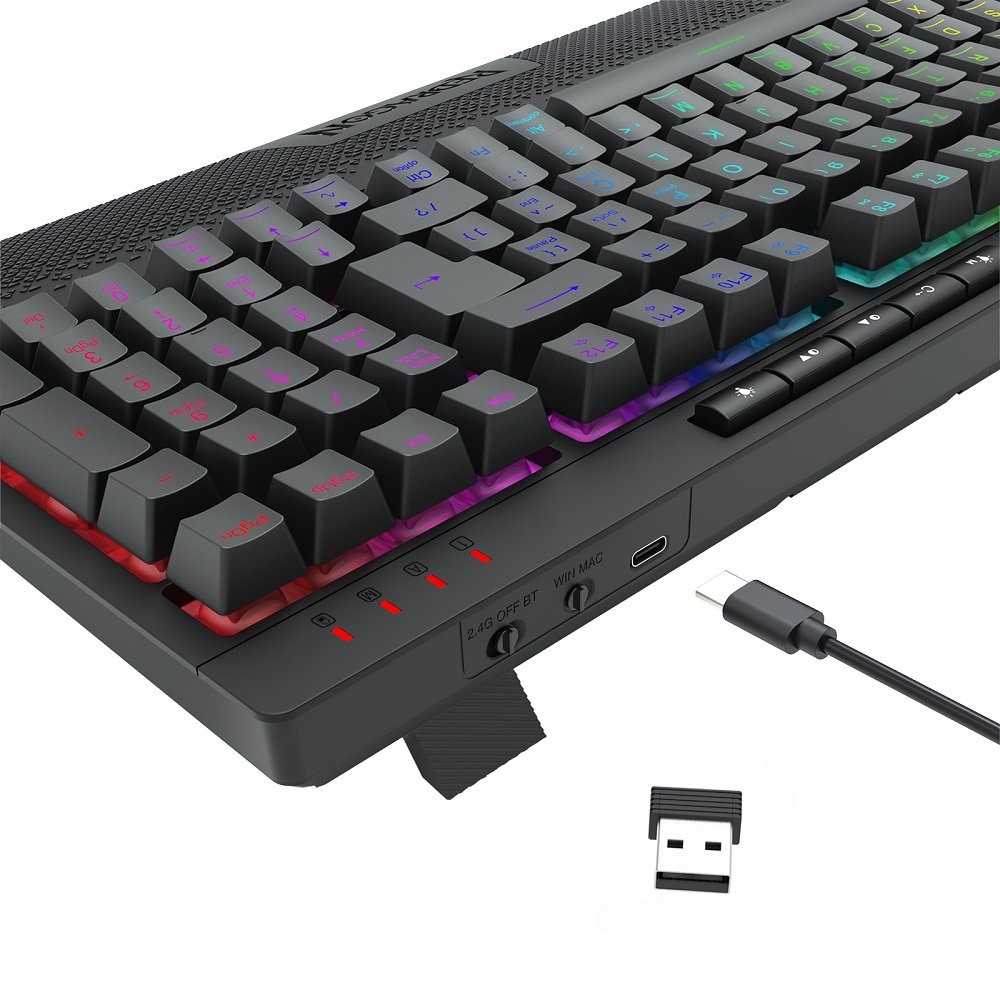 Teclado Gamer Membrana Sem Fio Shiva Pro 98 Rgb, Preto, Abnt2, K515rgb-Pro Pt, Redragon