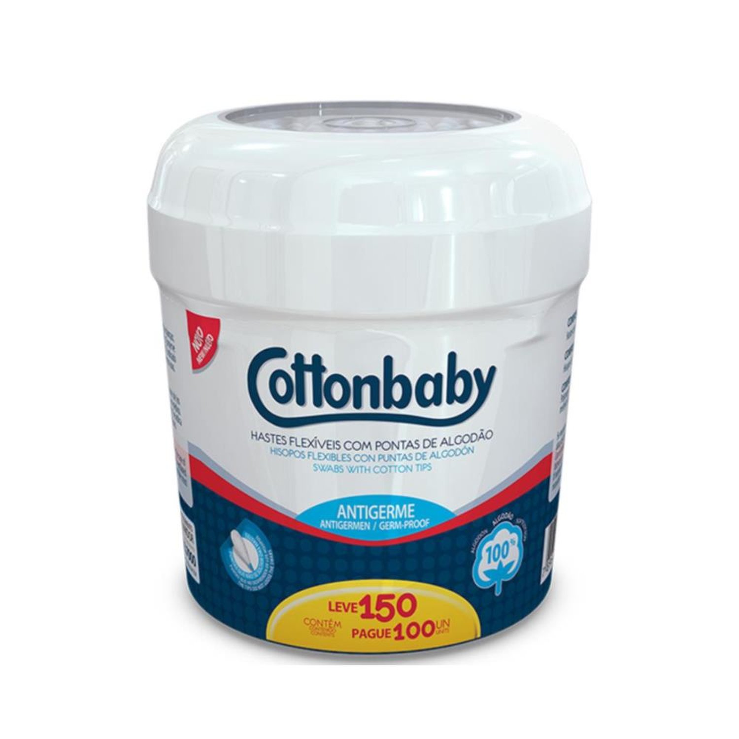 Hastes Flexíveis Pote Leve 150P100un - Cottonbaby